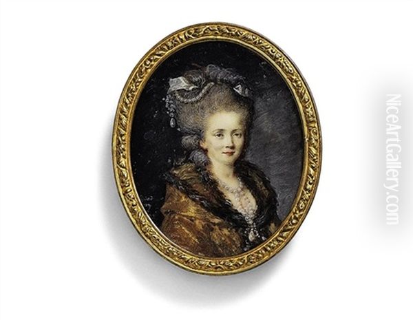 A Young Lady In Fur-trimmed Hooded Cape, And Pearl Necklace - view 1