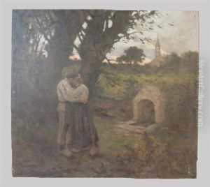 Couple D'amoureux Dans La Campagne (pres De La Chapelle De Kervern A Tregunc?) by Eugene Labitte