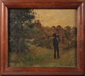 Paysage Anime Avec Une Chaumiere Bretonne by Eugene Labitte