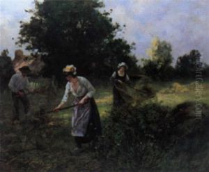 Scene De Fenaison En Bretagne by Eugene Labitte