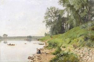 Seeuferpartie Mit Figurenstaffage Seeuferpartie Mit Figurenstaffage