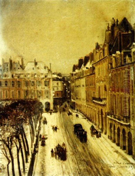 La Place Des Vosges Sous La Neige, Paris - view 1