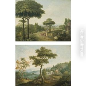 Italianate Landscapes With Travellers On Roads (pair)