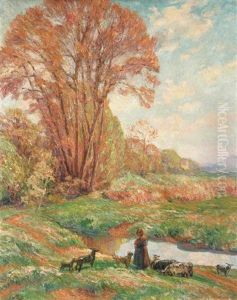 Bergere Et Son Troupeau
