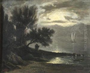Bord Du Lac Leman, Pres De La Tour Haldimand, Sous La Pleine Lunenewton, Artist's Colourmen To Her Majesty And To His Royal Highness Prince Albert, London by Pierre Lacaze