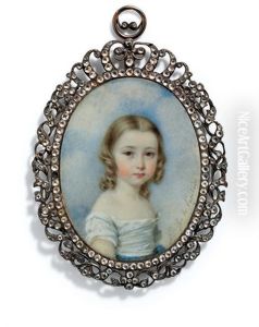 A Young Girl In White Dress With Blue Sash Around Waist by Amelie de Lacepede