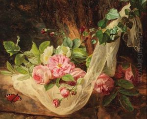 Still Life With Roses On A Forest Floor