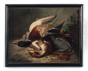 Jagdstillleben Mit Erlegter Stockente, Haubentaucher Und Blasshuhn Jagdstillleben Mit Erlegter Stockente, Haubentaucher Und Blasshuhn