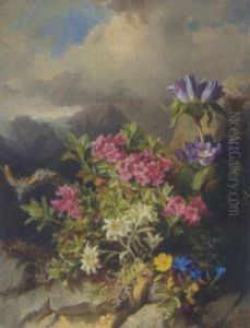 Alpenblumen Vor Landschaftshintergrund by Andreas Lach