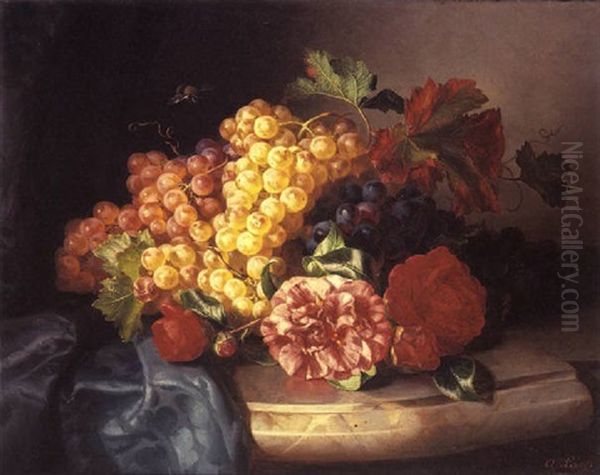 Still Life Grapes And Roses On A Ledge - view 1