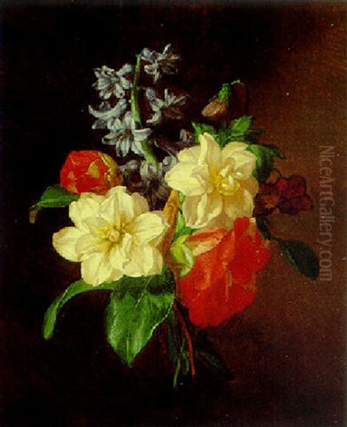 Blutenzweige Von Gefullten Rosen, Hyazinthen Und Veilchen - view 1
