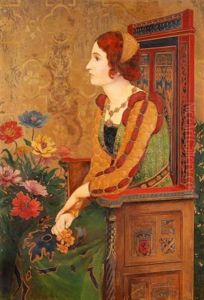 Sitzende, Junge Frau In Historisierendem Kostum by Rene Lackerbauer
