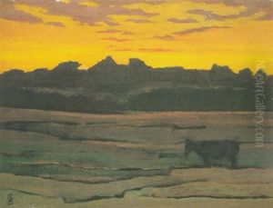 Coucher De Soleil Sur La Lande by Georges Lacombe