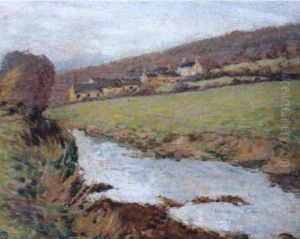 Chaumieres Et Ruisseau En Bretagne by Georges Lacombe
