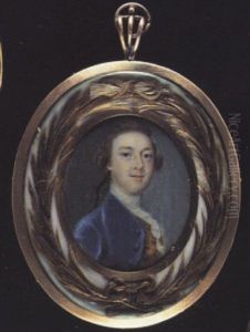 A Gentleman Wearing Blue Coat, Red Embroidered Gold Waistcoat, White Lace Cravat And Stock, His Hair En Queue