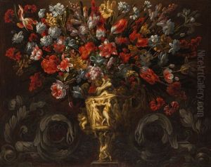 Par De Floreros Con Jarrones De Marmol Esculpidos Con Figuras Alegoricas, Con Rollos De Acanto En Grisalla by Gabriel de LaCorte