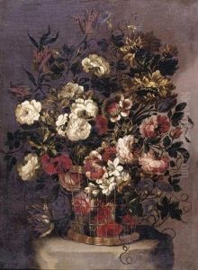 Still Life Of Flowers In A Woven Basket by Gabriel de LaCorte