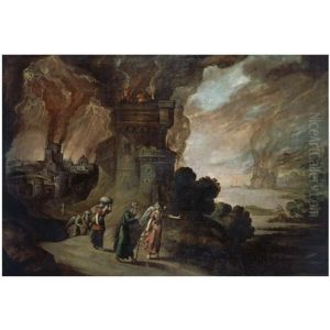 Lot And His Daughters Escaping From The Destruction Of Sodom And Gomorrah by Juan de LaCorte