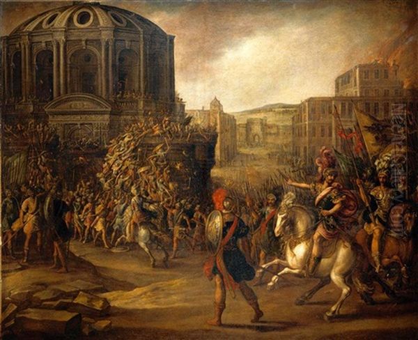 A Battle Scene With A Roman Army Besieging A Large City - view 1