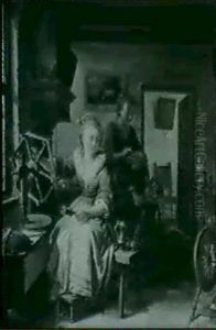 An Interior With A Woman Spinning