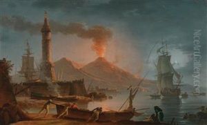 A Nocturnal View Of Mount Vesuvius Erupting