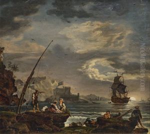 Meereskuste Bei Mondschein by Charles Francois Lacroix