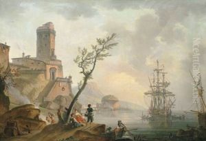 Fishermen And Washerwomen On A Shore In Front Of A Fortified Town