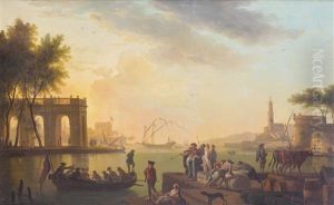 Verschiedene Szenen Zu Lande Und Auf Dem Wasser In Einem Mittelmeerhafen Mit Zahlreichen Gebauden Verschiedene Szenen Zu Lande Und Auf Dem Wasser In Einem Mittelmeerhafen Mit Zahlreichen Gebauden