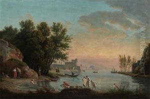 Bathers In A Mediterranean Coastal Landscape At Sunset
