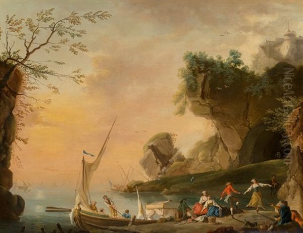 A Mediterranean Coastal Landscape With Boats And Figures - view 1