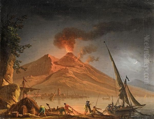 The Eruption Of Mount Vesuvius In The Night - view 1