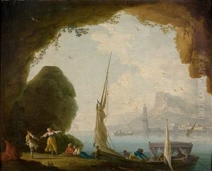 Vue D'un Port Depuis Une Grotte Animee De Personnages
