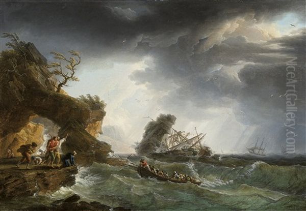Scene De Naufrage Pres D'une Cote Rocheuse - view 1