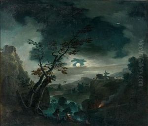 Littoral Mediterraneen Au Clair De Lune by Charles Francois Lacroix
