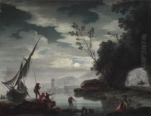 Sudliche Kustenlandschaft Mit Fischern Im Mondlicht