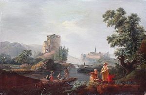 Paysage A La Riviere Avec Pecheurs Et Villageois Paysage A La Riviere Avec Pecheurs Et Villageois