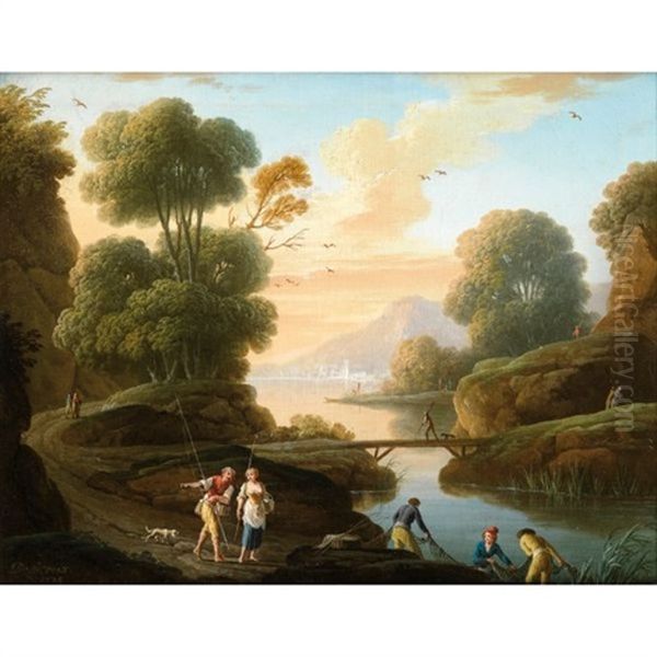 Paysage De Riviere Anime De Pecheurs - view 1