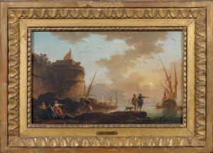 Pecheurs Dans Un Port Mediterraneen
