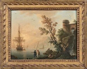 Pecheurs Et Bateaux Dans Un Paysage Imaginaire