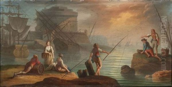 Pecheurs Dans Un Port Mediterraneen - view 1