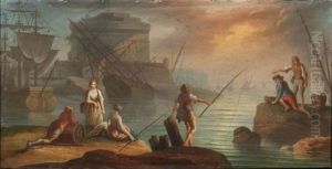 Pecheurs Dans Un Port Mediterraneen by Charles Francois Lacroix