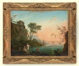 A Coastal Landscape With Figures By The Shore by Charles Francois Lacroix