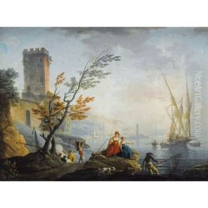 Scene De Port Mediterraneen Anime De Pecheurs by Charles Francois Lacroix
