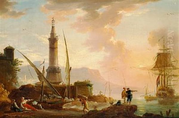 A View Of A Mediterranean Port With Figures - view 1