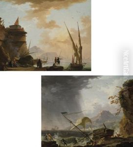 The Storm - Fishermen Pulling Ashore A Boat (+ The Calm - A Port With Turkish Merchants And Fishermen; Pair) The Storm - Fishermen Pulling Ashore A Boat (+ The Calm - A Port With Turkish Merchants And Fishermen; Pair)