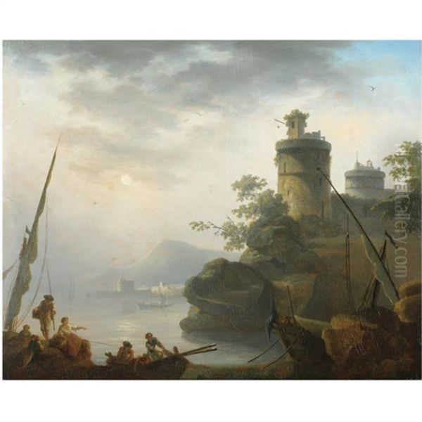 A Mediterranean Harbour Scene With Fishermen Unloading Their Catch - view 1