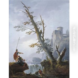 Fishermen By A Waterfall by Charles Francois Lacroix