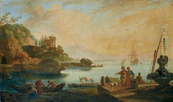 Marchands Turcs Et Pecheurs Sur Un Rivage Domine Par Des Ruines Antiques - view 1