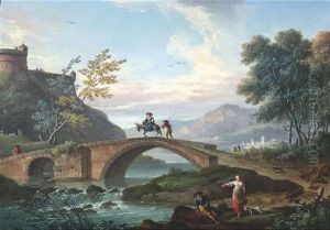 Landschaft Mit Brucke Uber Einen Wildbach by Charles Francois Lacroix