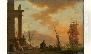 Le Repos Des Marchands Turcs Sur Un Rivage Mediterraneen by Charles Francois Lacroix
